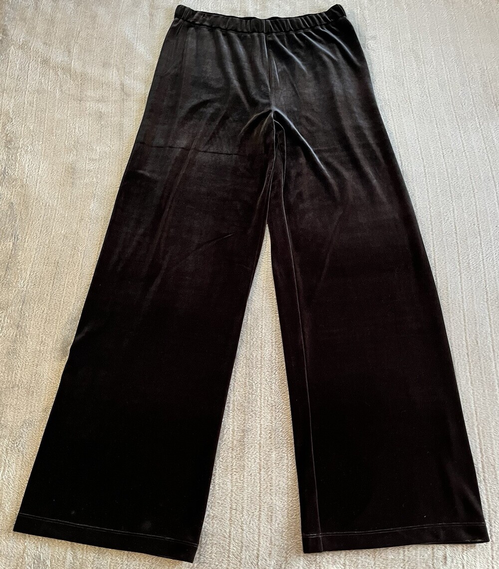 Women’s Lands' End Black Velvet Pants Size Med Elastic Waist Wide Leg Holiday
